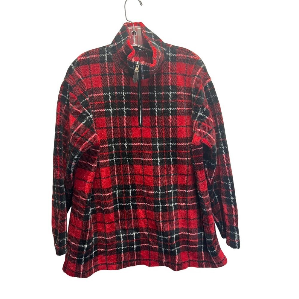 Ralph Lauren Red & Black Plaid Quarter-Zip Pullover Fleece Sweater